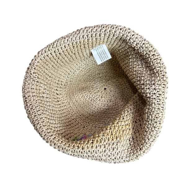 Vintage 90s- Woven Paper Hat- Flower Sequin Detail- Sz 7-14 preppy - Picture 5 of 5